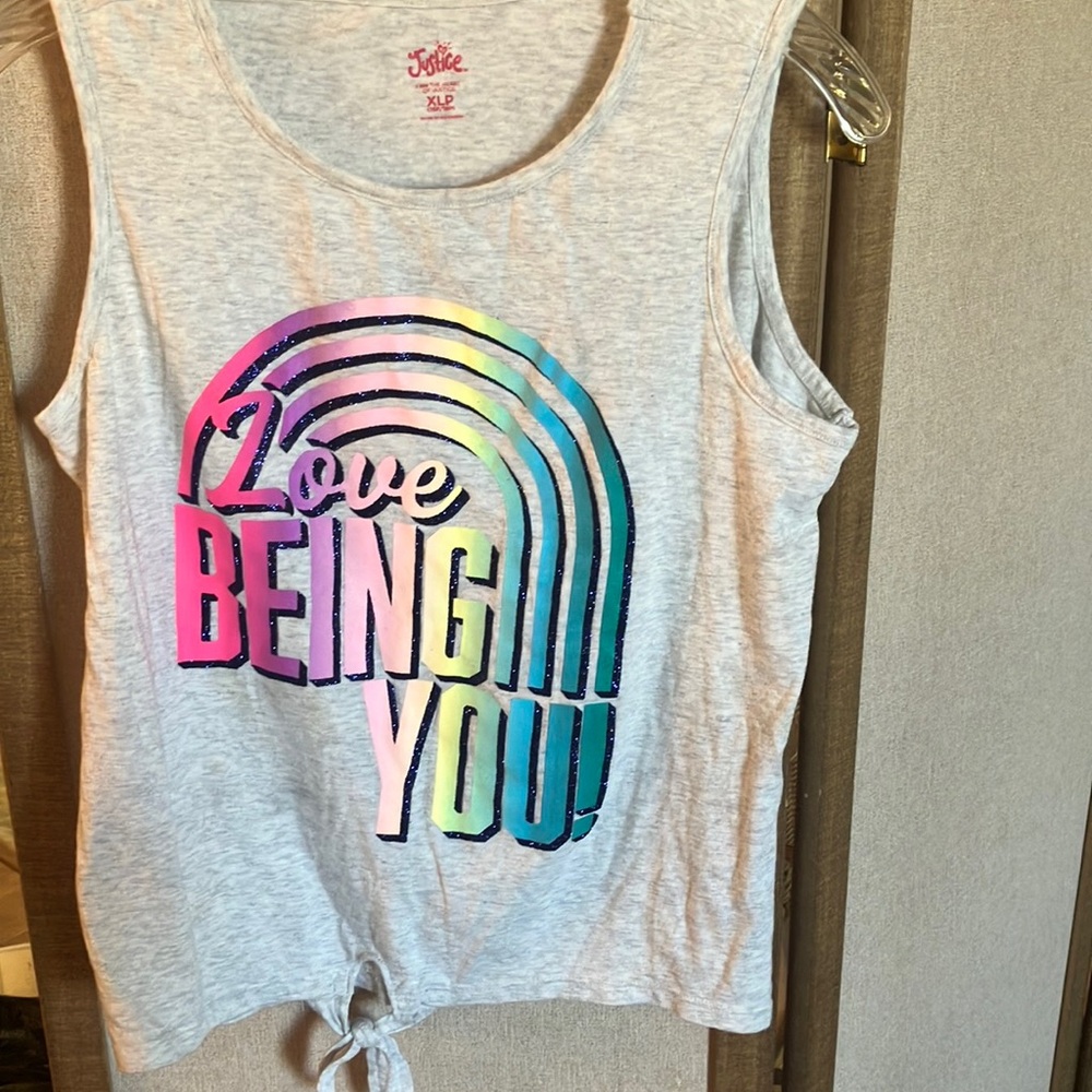 FINAL MARKDOWN Justice Kids Gray Tank Top - Love Being You xlp